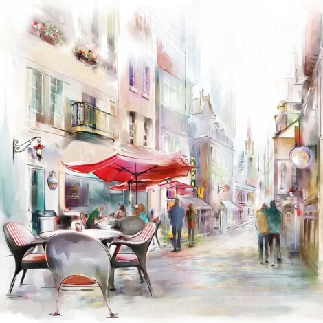 Tableau décoratif rue illustrée 50x50 cm – Impression UVgel sans substances nocives – Finition toile intissé premium – Hxadeco