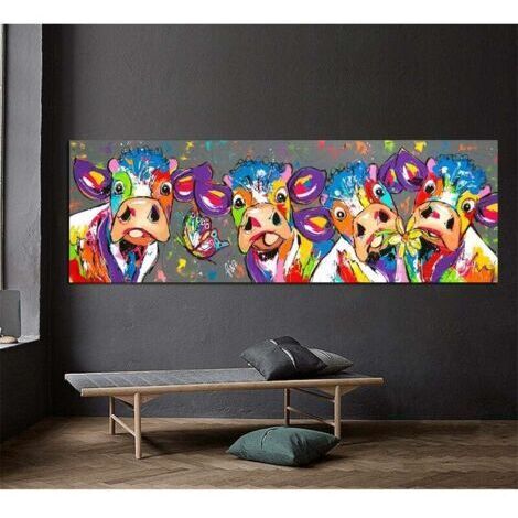 Tableau décoratif vache en bois naturel 40x120cm – Design moderne abstrait – Pour salons, chambres et bureaux