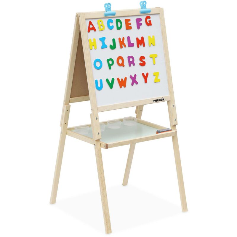 Tableau double face en bois pour enfant. craie et tableau blanc avec accessoires fournis