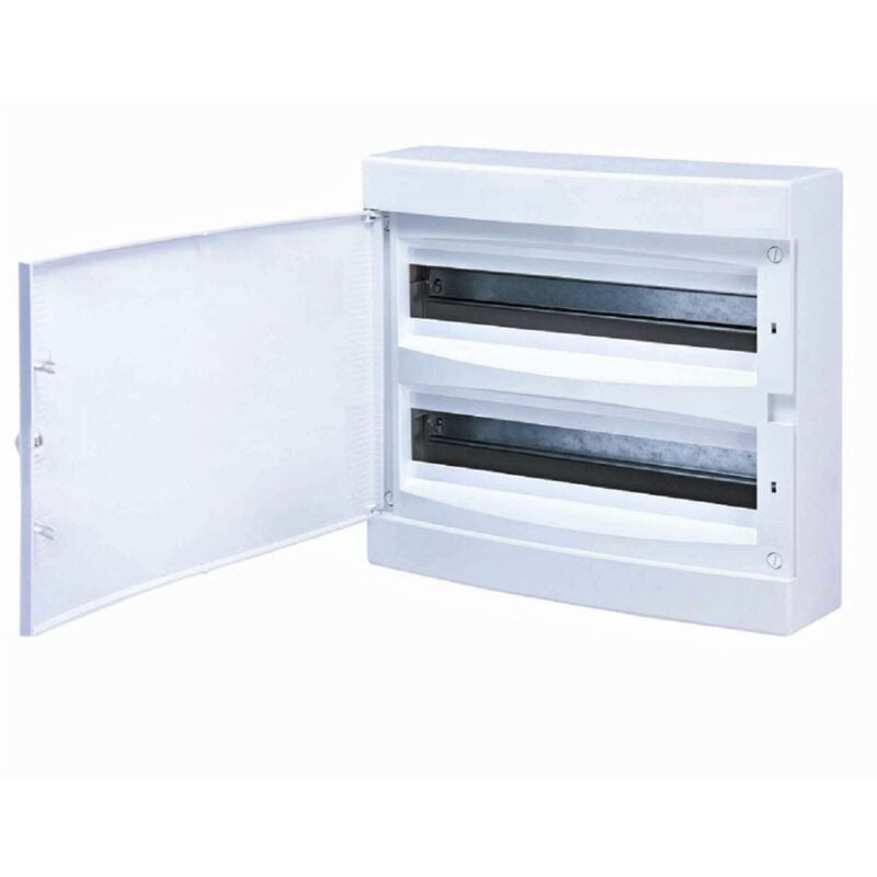 Tableau électrique Apparent 36 modules 2 rangées ( 2 x18 m ) avec porte blanche opaque avec borniers Neutre- Phase - terres