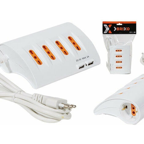 Tableau électrique Ciabatta Ciabatta électrique avec 4 prises normales 1 Shuko et 2 ports USB Brixo