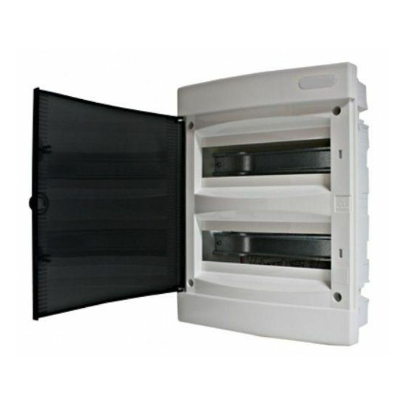 Tableau électrique encastre 24 modules 2 rangées avec porte translucide teintée