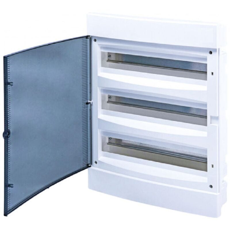 Tableau électrique encastré 54 modules - 3 Rangées avec porte Translucide borniers Neutre- Phase - terres