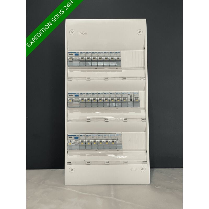Hager - Tableau électrique 3 rangée équipé et pré-câblé jours nuit et télérupteur