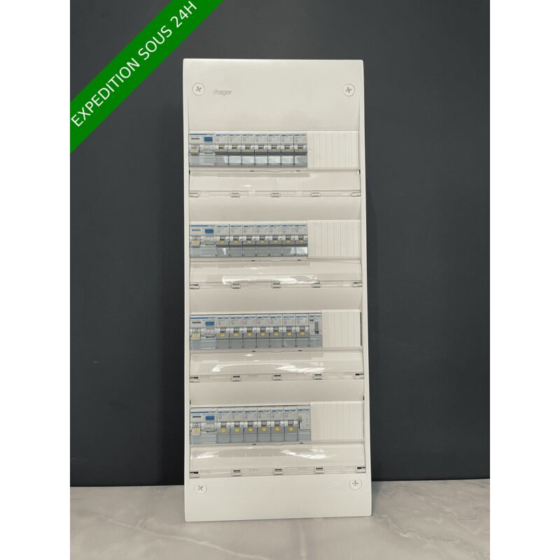 Hager - Tableau électrique 4 rangée équipé et pré-câblé 27 disjoncteurs jours nuit et télérupteur