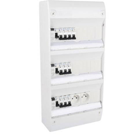 Tableau électrique pré-équipé 3 rangées – 10 disjoncteurs NF – Tension nominale 230V – Type de pose saillie – Pour logements T3-T4 – Nalto