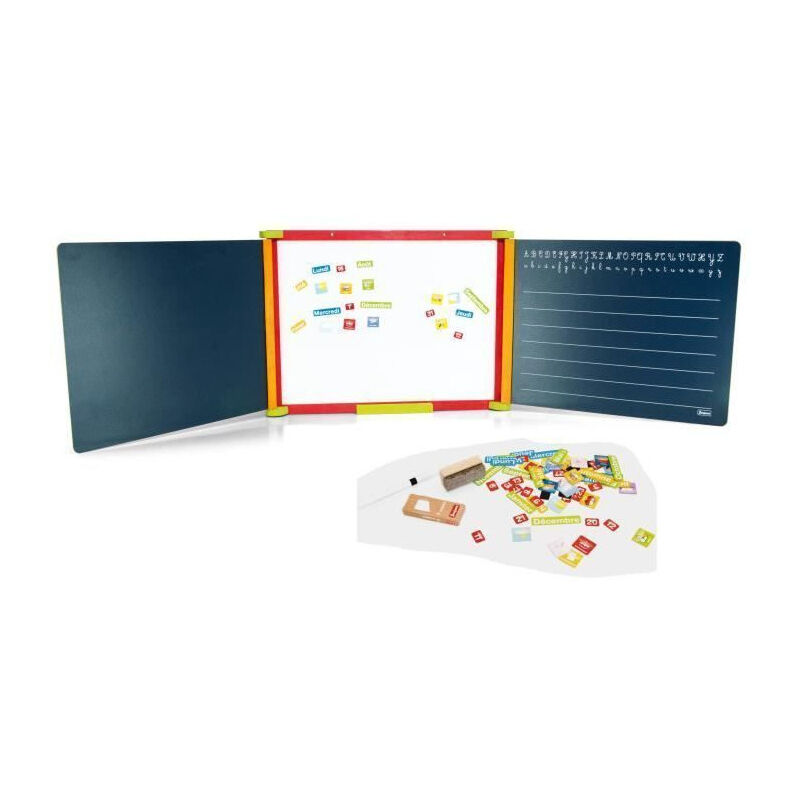 Jeujura - Tableau en bois Triptyque 3 faces 1 magnetique et 2 a craie