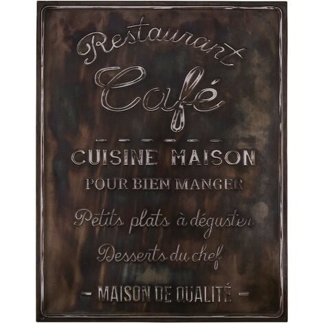 Tableau en fer Café Restaurant 75 x 96 cm - Marron