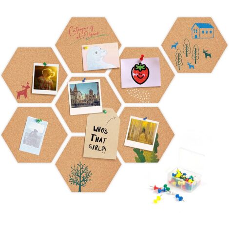 SERBIA Tableau en liège, 8 tableaux d'affichage en liège autocollant Tableau en liège hexagonal avec punaises - pour accrocher des tableaux, décorations murales