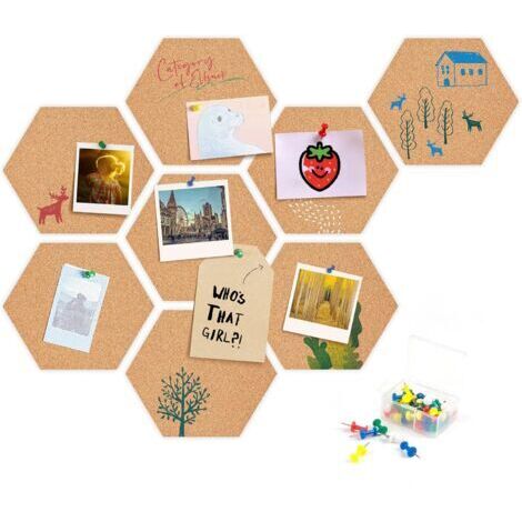 Tableau en liège, 8 tableaux d'affichage en liège autocollant Tableau en liège hexagonal avec punaises - pour accrocher des tableaux, décorations murales