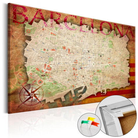 Tableau en Liège "Carte du Monde - Map of Barcelona" 40 x 60 cm
