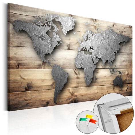 Tableau en Liège "Carte du Monde - Silver World" 40 x 60 cm