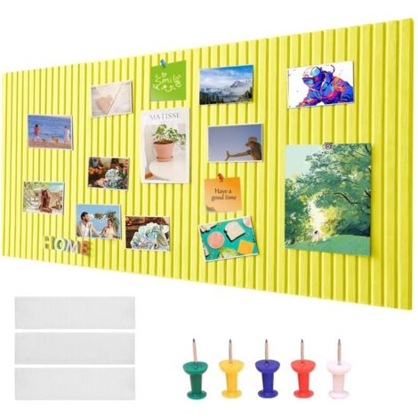 Tableau en Liege Mural 40x60cm Tableau d'Affichage en Feutre Adhésif 0,9 cm d'Épaisseur, Pliable Pour École, Maison, Cuisine, Bureau- Jaune Citron