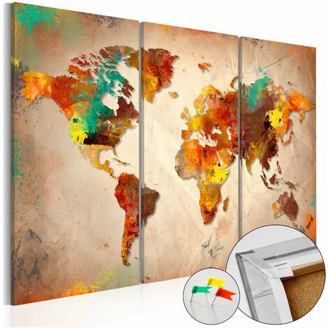 Tableau en liège toile image imprimée décoration murale cadre en bois à  suspendre en un panneau - carte du monde : style gris 90x60 cm 11_0000329 -  Conforama