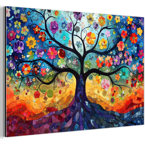 TABLEAU EN MÉTAL Art - Arbre de vie - Fleurs - Hippie Tableau Décoration Murale 60x40