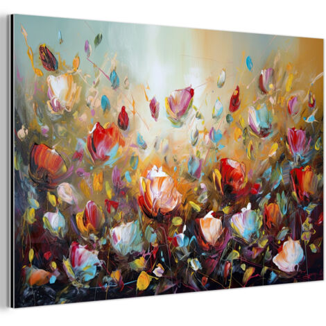TABLEAU EN MÉTAL Fleurs - Art - Nature - Peinture à l'huile Décoration Murale 120x80