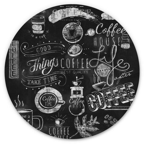 Tableau en métal Rond métallisé Café Craie Tableau Vintage Déco Cuisine Coffee Time Ø 30cm - noir