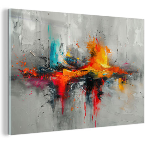 TABLEAU EN PLEXIGLAS Art moderne - Orange - Gris - Abstrait Décoration Murale 120x80