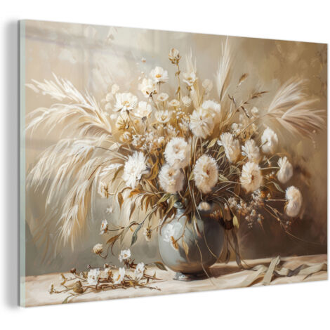 TABLEAU EN PLEXIGLAS Fleurs - Vase - Nature morte - Beige Décoration Murale 120x80