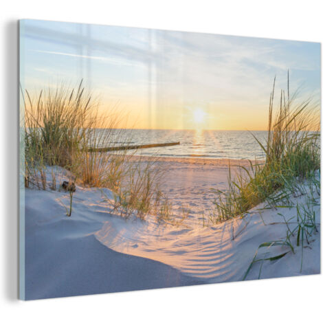 TABLEAU EN PLEXIGLAS Plage - Soleil - Dune - Herbe - Sable - Horizon Décoration Murale 120x80