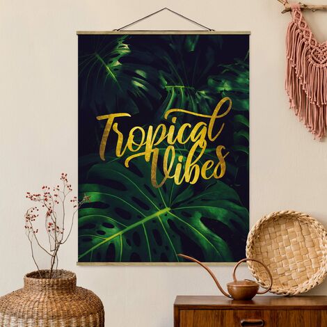Tableau en tissu avec baguettes de suspension - Jungle - Tropical Vibes - Portrait 4:3 Dimension HxL: 46.5cm x 35cm Matériau: Chêne