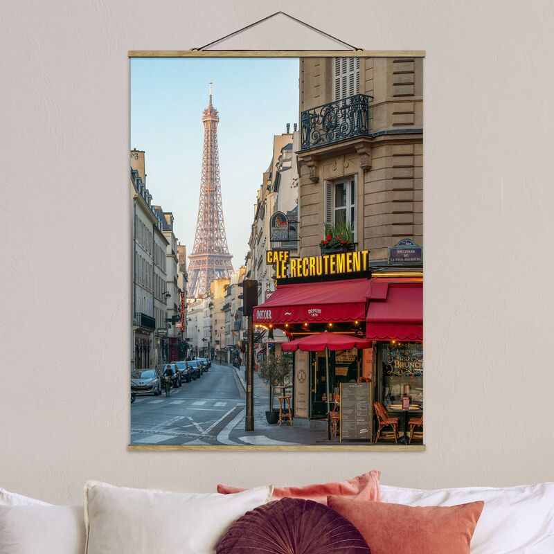 Tableau en tissu avec baguettes de suspension - Streets Of Paris - Portrait 4:3 Dimension HxL: 46.5cm x 35cm Matériau: Chêne