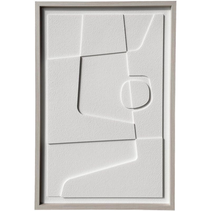 Tableau encadré, design abstrait avec finition texturée en couleur blanc cassé 90x60cm