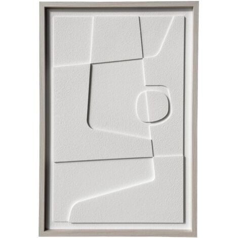 Tableau encadré, design abstrait avec finition texturée en couleur blanc cassé 90x60cm