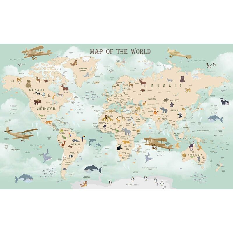 Hxadeco - Tableau enfant map of animals world - 80x50 cm