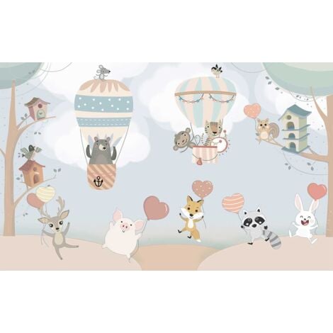 Tableau enfant scène d'animaux dans la forêt - 80x50 cm