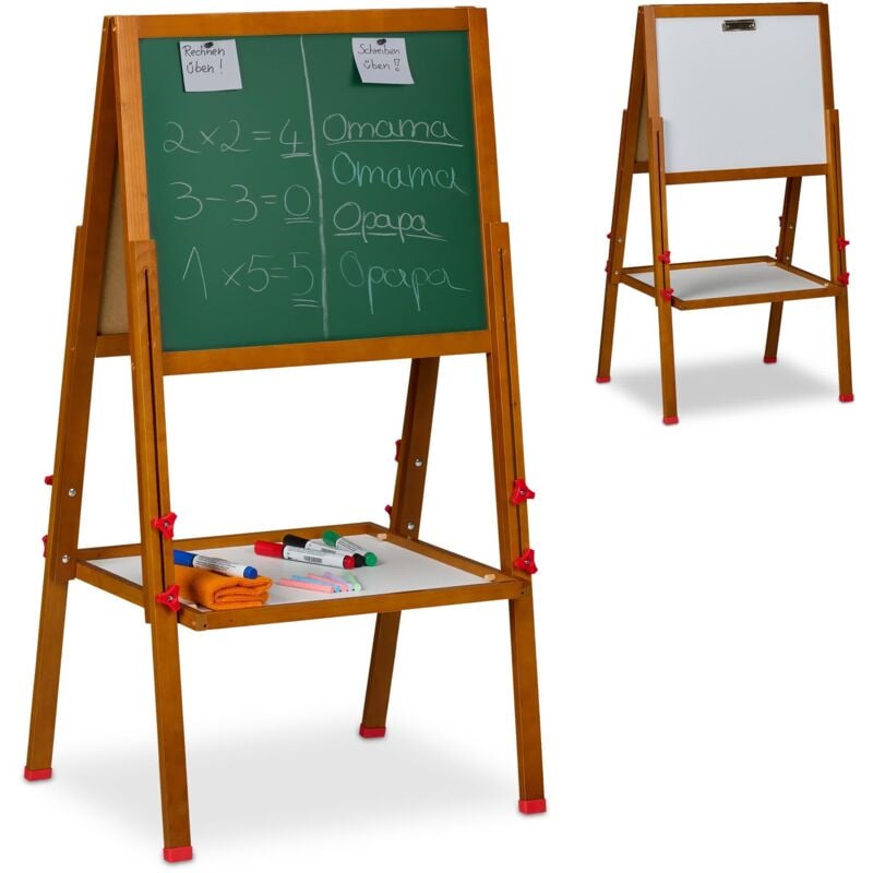 Tableau magnétique pour votre enfant, réglable en hauteur, 102-135 x 55 x 52 cm, marron - Relaxdays