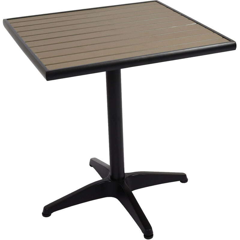 Table de jardin HWC-J95 - table de balcon table de bistrot - gastronomie Outdoor revêtement alu aspect bois - noir - gris