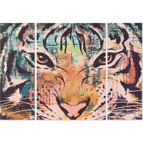 Tableau Félins, Tigre Coloré pour Intérieur Sauvage - Orange verte tigrée à effet artistique