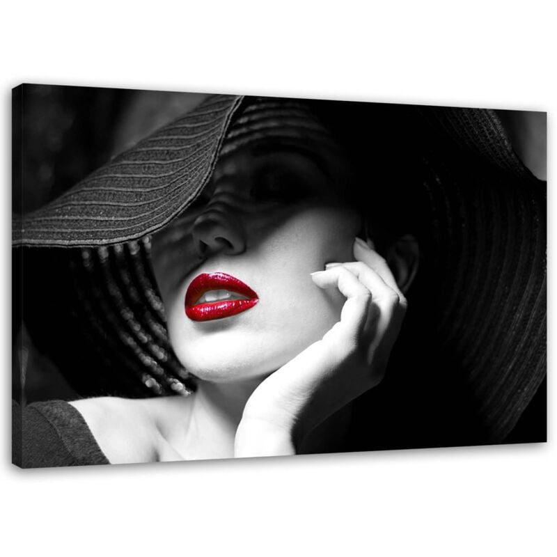 Tableau sur toile, Femme mystérieuse au chapeau - 60x40