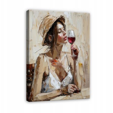 tableau femme avec chapeau vin chambre salon sur toile Murale 60x40