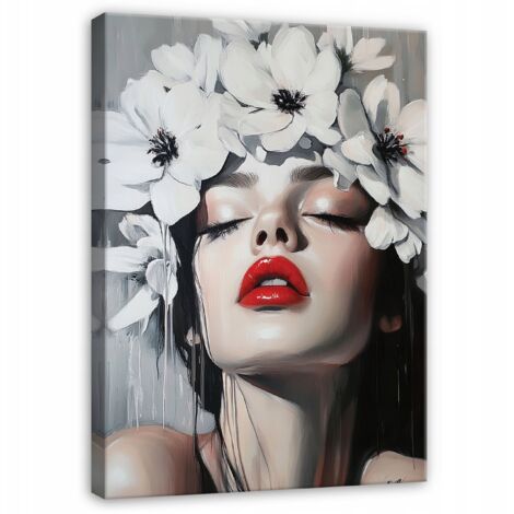 tableau femme fleurs lvres pour chambre salon cuisine sur toile 40x30