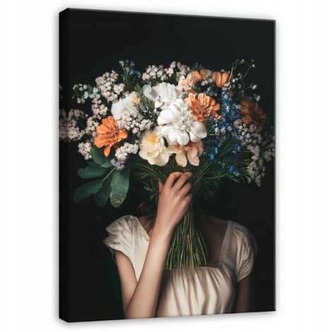 tableau femme fleurs vintage pour chambre salon cuisine sur toile 40x30