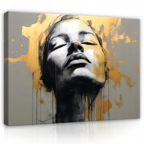 tableau femme visage abstrait gris or 60x40