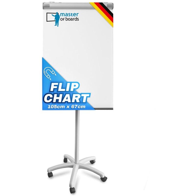 Chevalet de conférence Piranha, pied à roulettes, inscriptible, effaçable et magnétique, 67 x 105 cm