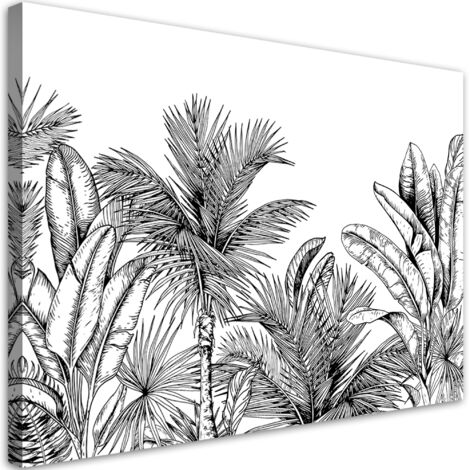 Tableau, Feuilles noires et blanches - 60x40