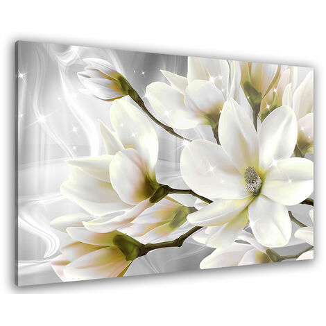 Tableau fleurs blanches et scintillement - 80x50 cm