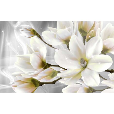 Tableau fleurs blanches et scintillement 80x50 cm – Impression UVgel sans substances nocives – Finition toile intissé premium – Hxadeco