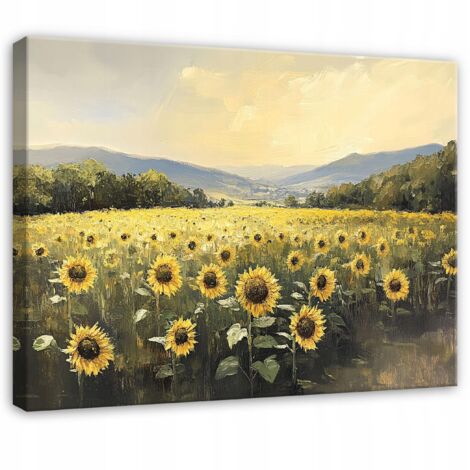 tableau fleurs prairie de tournesols pour chambre salon cuisine sur toile 120x80