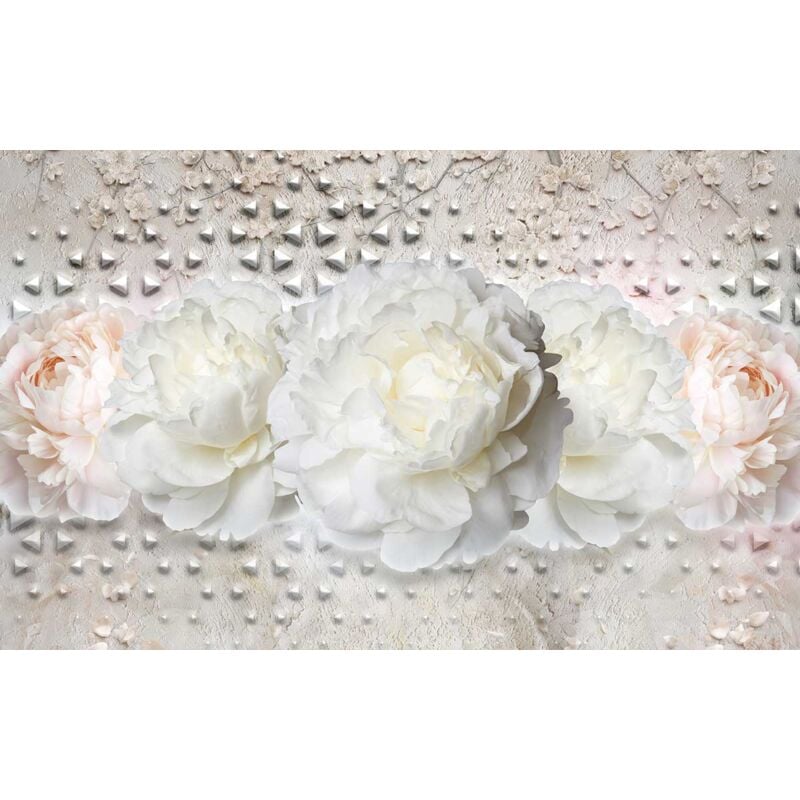 Hxadeco - Tableau fleurs roses et design clouté - 80x50 cm