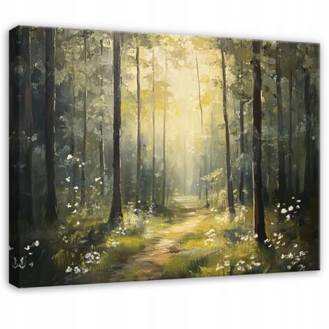 tableau fort 3d arbres soleil pour chambre salon cuisine sur toile 120x80