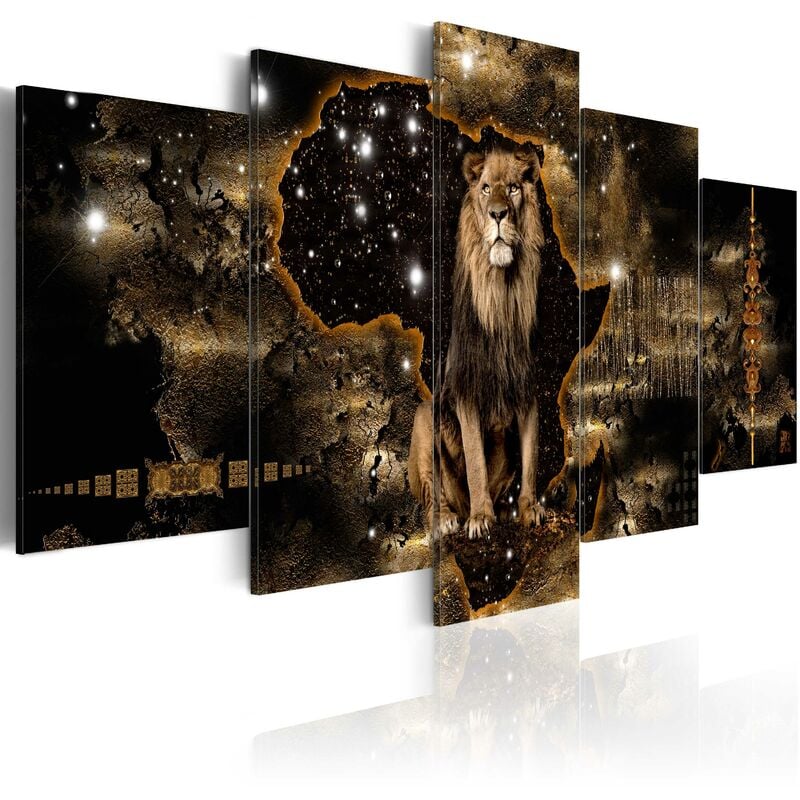 Tableau - Golden Lion (5 Parts) Wide,,Sur toile italienne,100x50,cm TestSKU