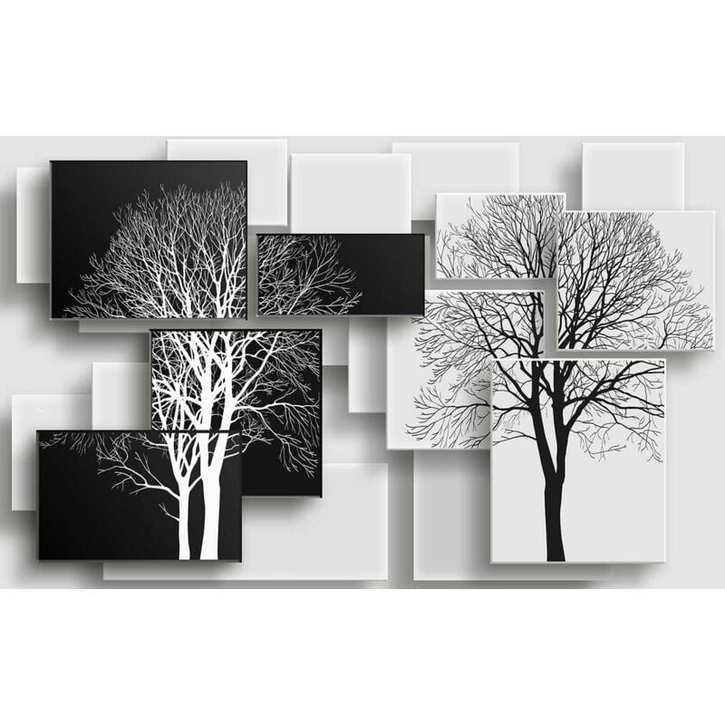 Hxadeco - Tableau graphique arbres sur fonds noir et blanc - 80x50 cm
