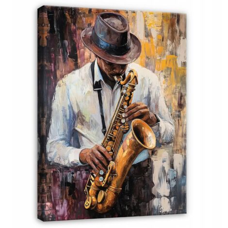 tableau homme saxophone musicien pour chambre salon cuisine sur toile 120x80