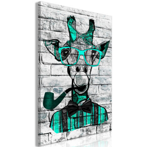 Tableau Imprimé "Giraffe with Pipe Green" 60 x 90 cm