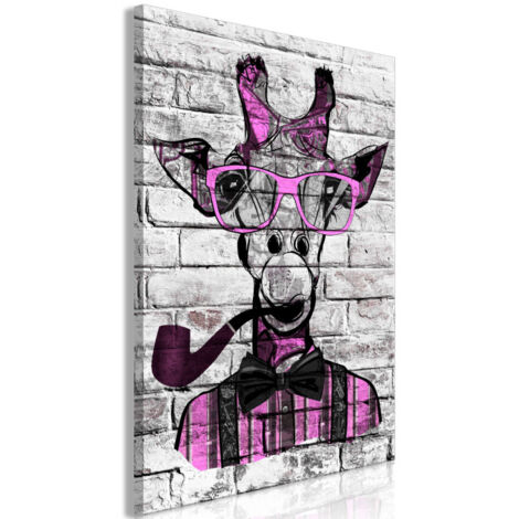 Tableau Imprimé "Giraffe with Pipe Pink" 60 x 90 cm